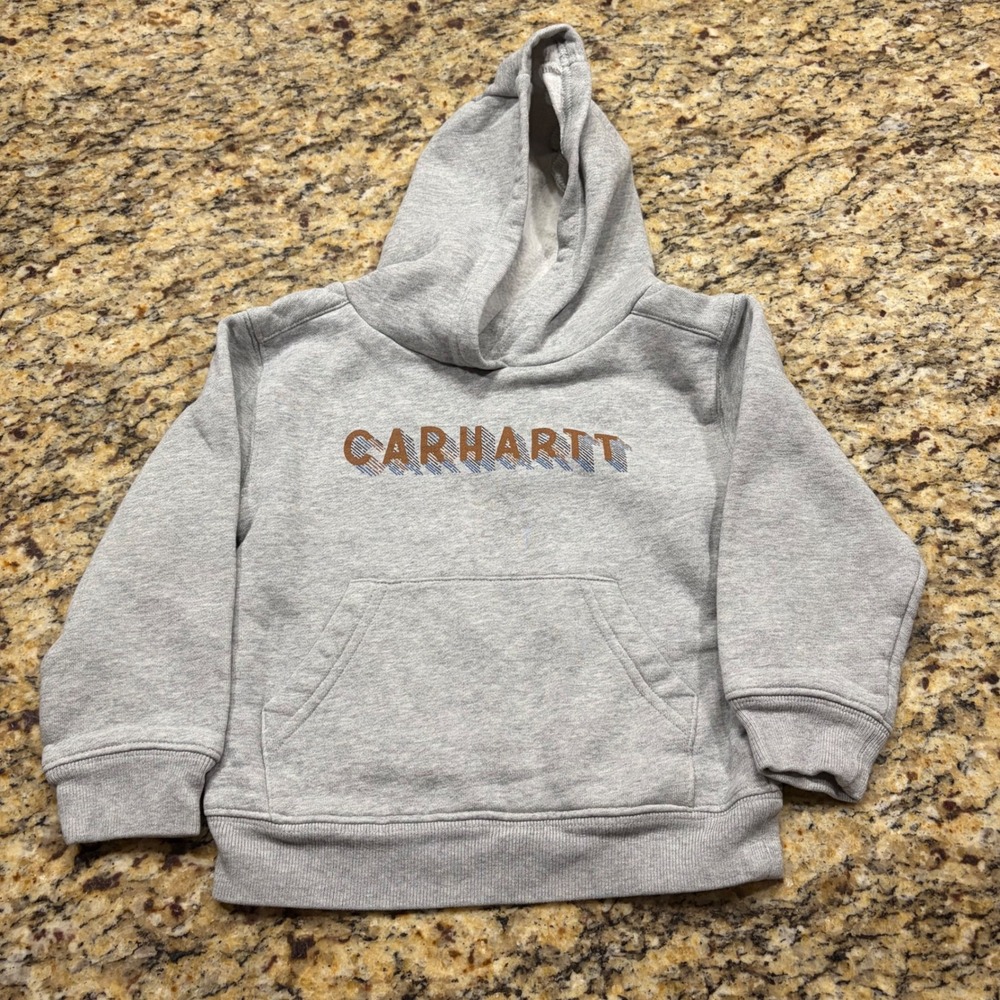 Carhartt Kids Heather Gray Logo Graphic Fleece Hooded Sweatshirt Size 4 ws